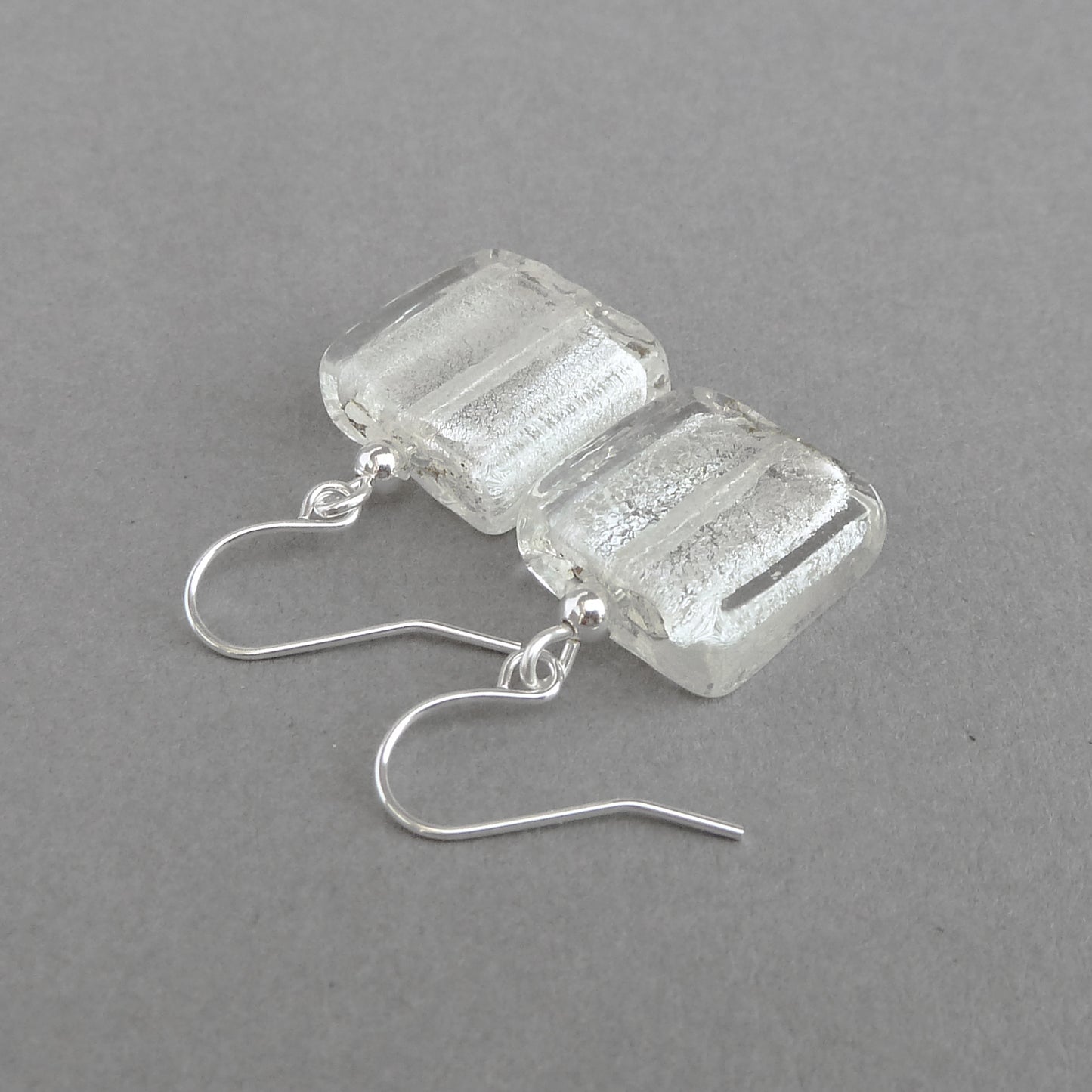 Square white drop earrings