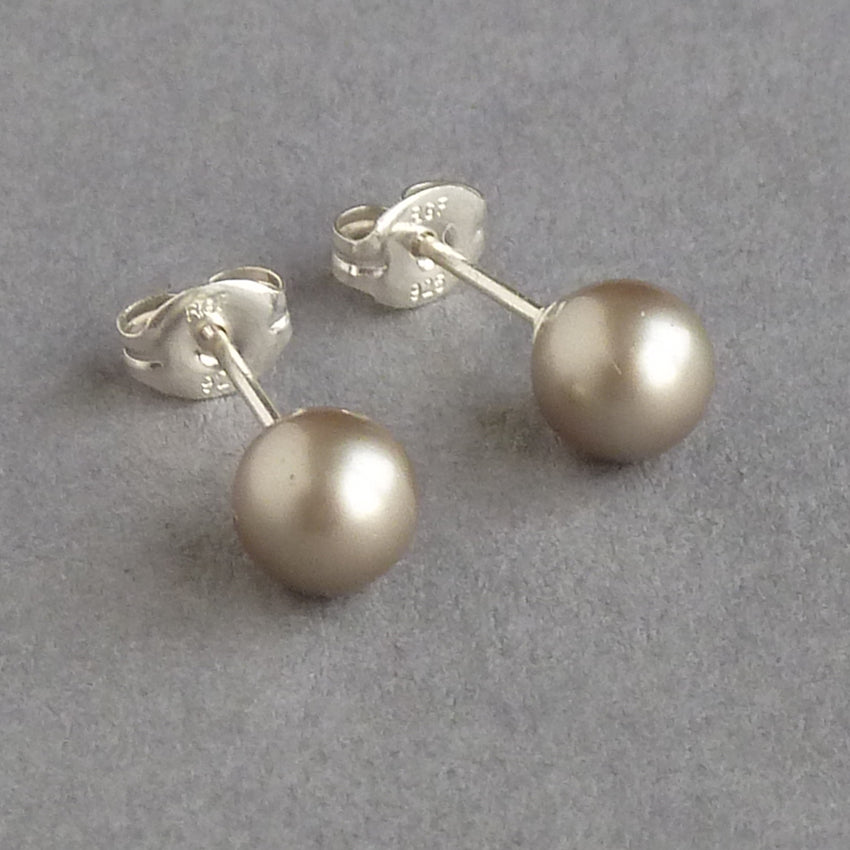 6mm light brown pearl studs