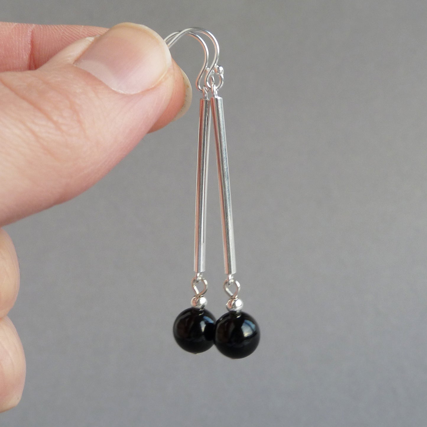 Sterling silver and black onyx drop earrings