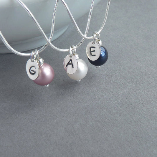 Children's Personalised Girl's Pearl Drop Necklace - Monogram Necklaces for Girls