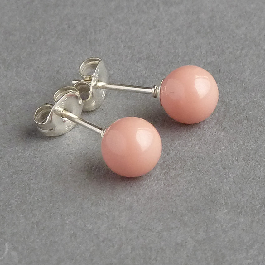 6mm peach pearl studs