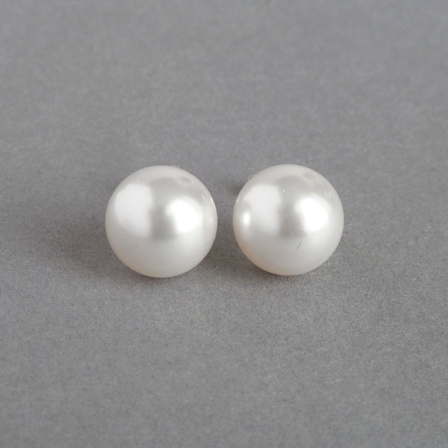 12mm Chunky White Pearl Studs - Round, Everyday, White Glass Pearl Stud Earrings