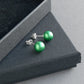 8mm green glass pearl stud earrings