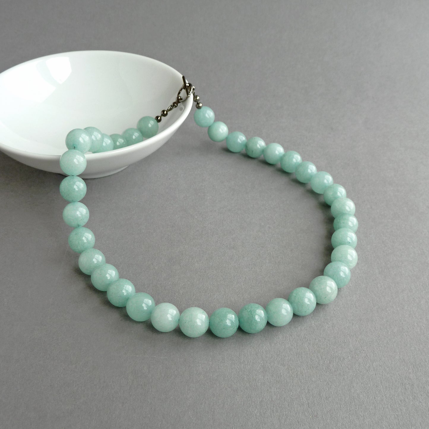 Chunky Mint Green Beaded Necklace - Aqua, Single Strand, Stone Jewellery