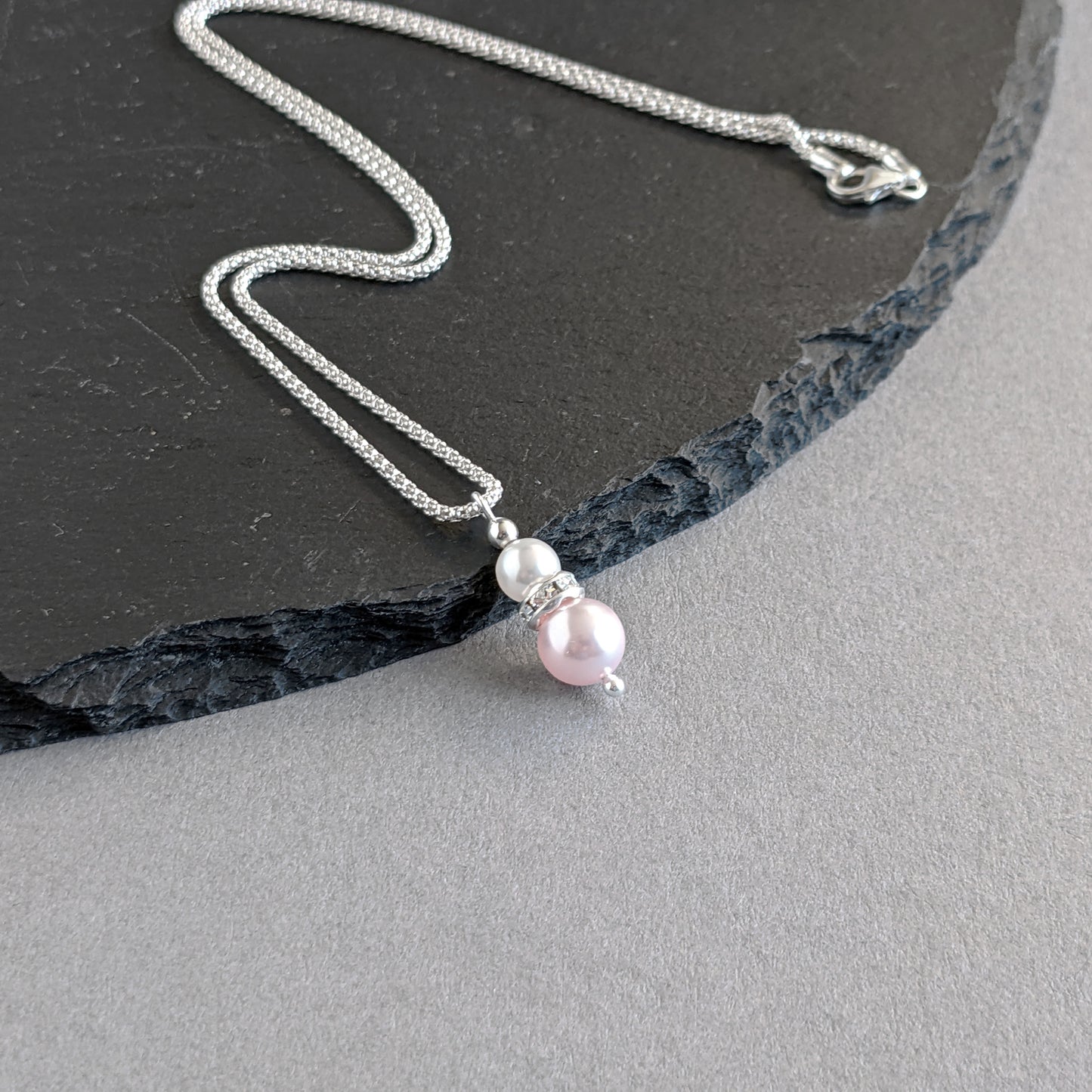 Baby pink pearl drop necklace