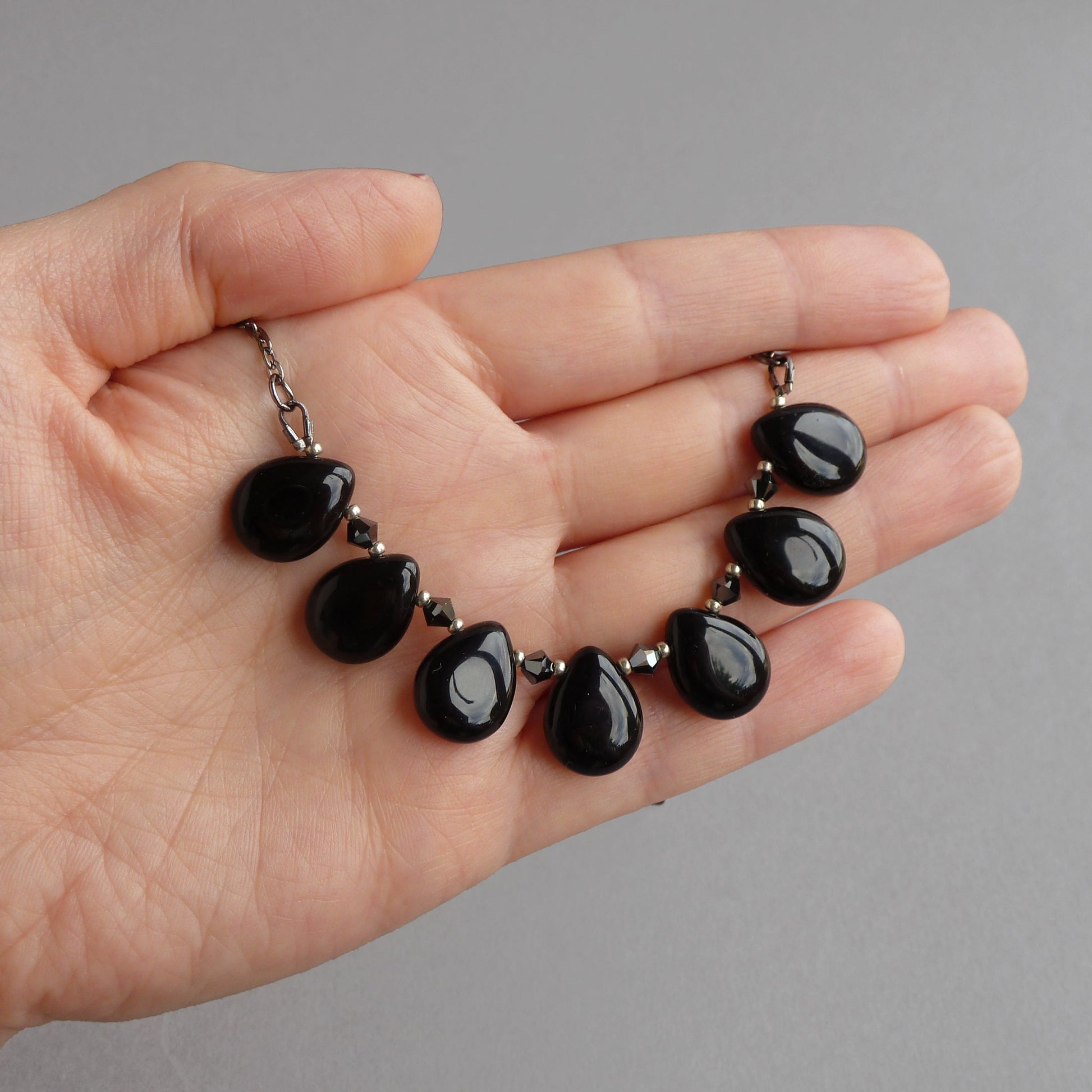 Black glass teardrop necklace