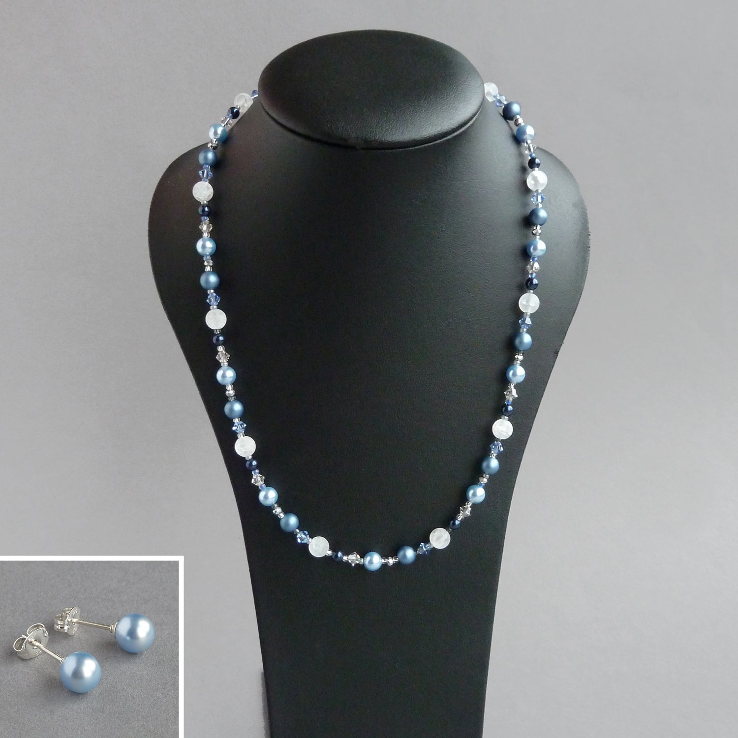 Blue pearl beaded jewellery set