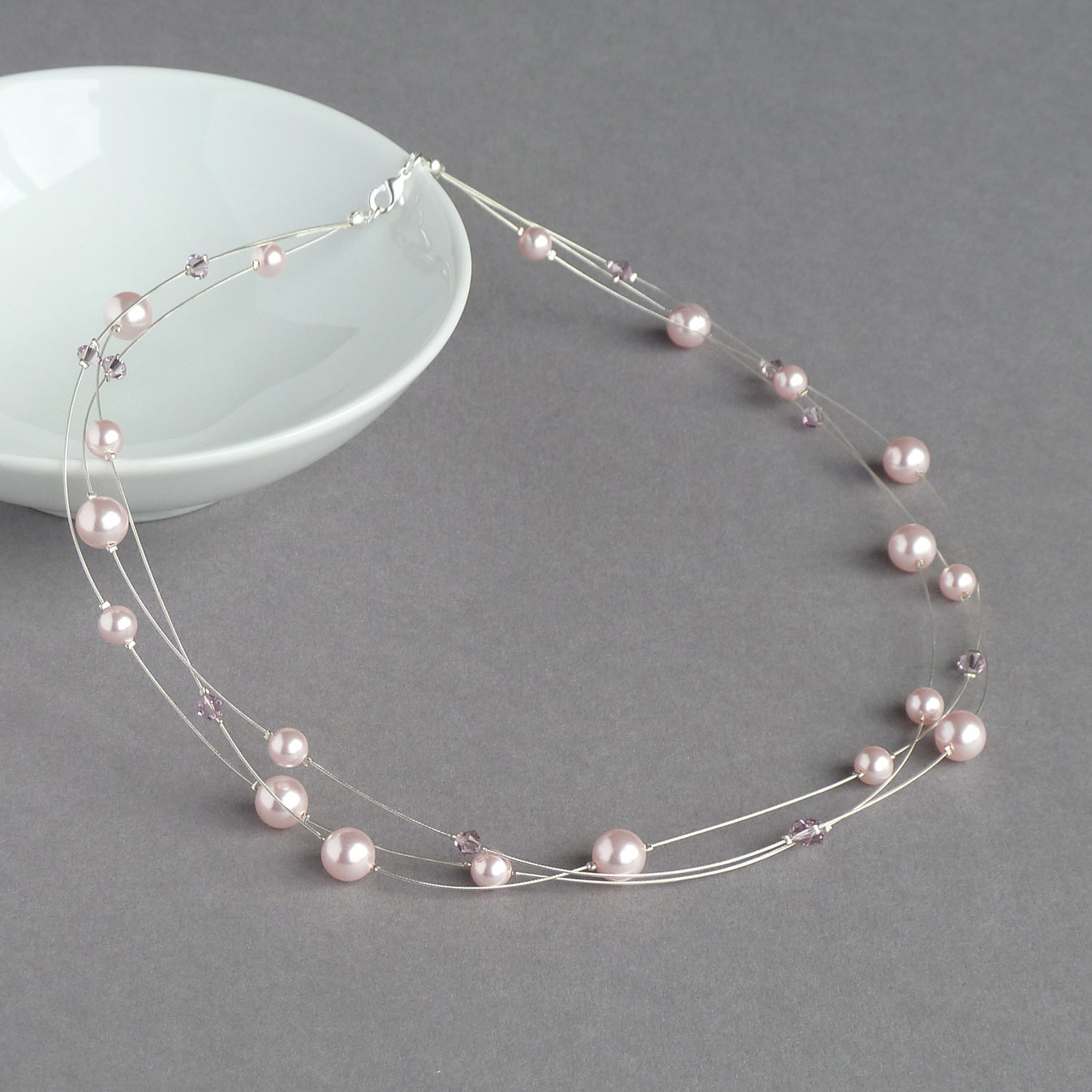 Blush pink floating pearl necklace for women