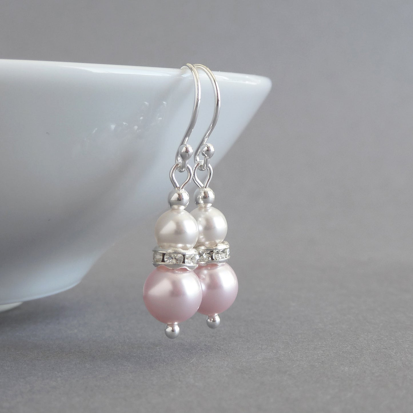 Blush pink pearl and crystal drop earrings