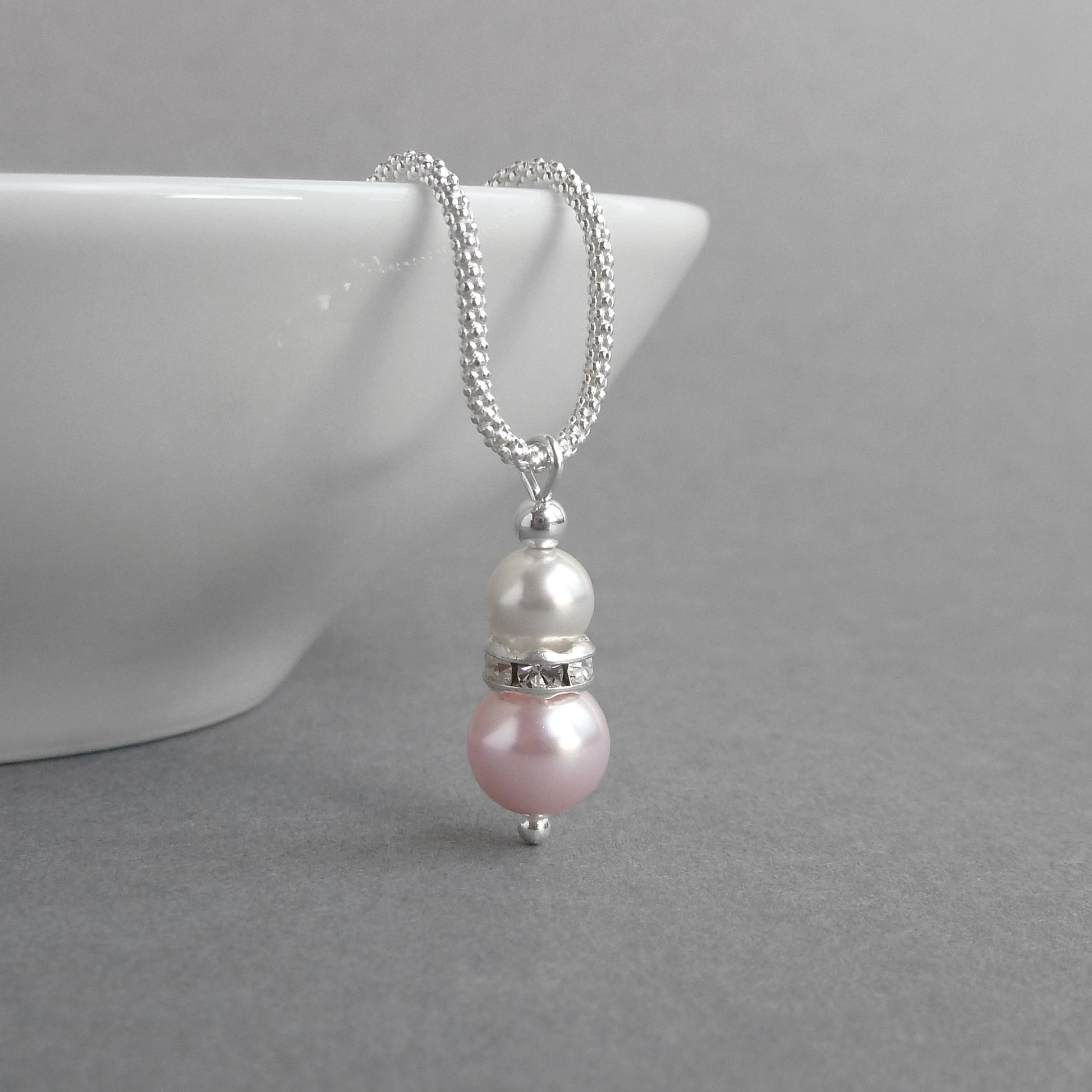 Blush pink pearl and crystal necklace
