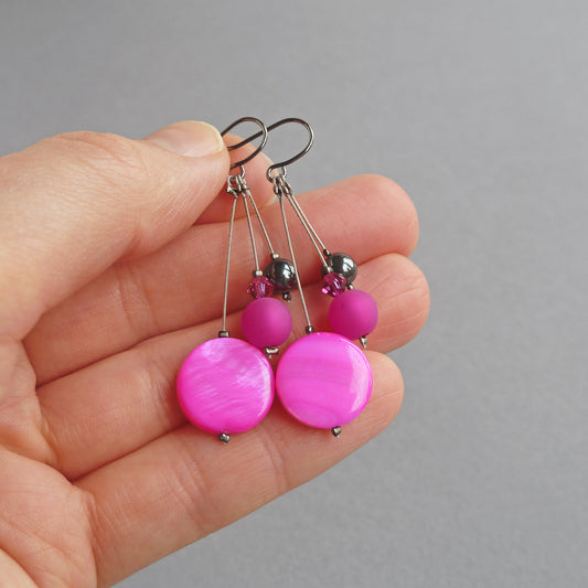 Bright pink drop earrings