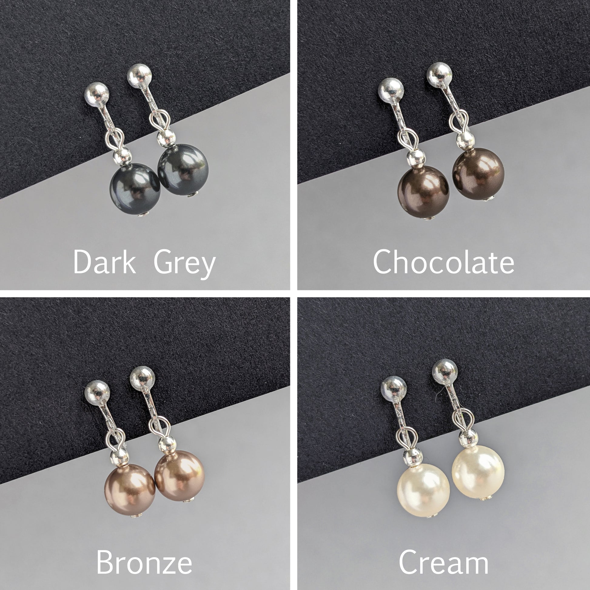 Dark grey, chocolate brown, bronze and cream pearl clip-on-earrings