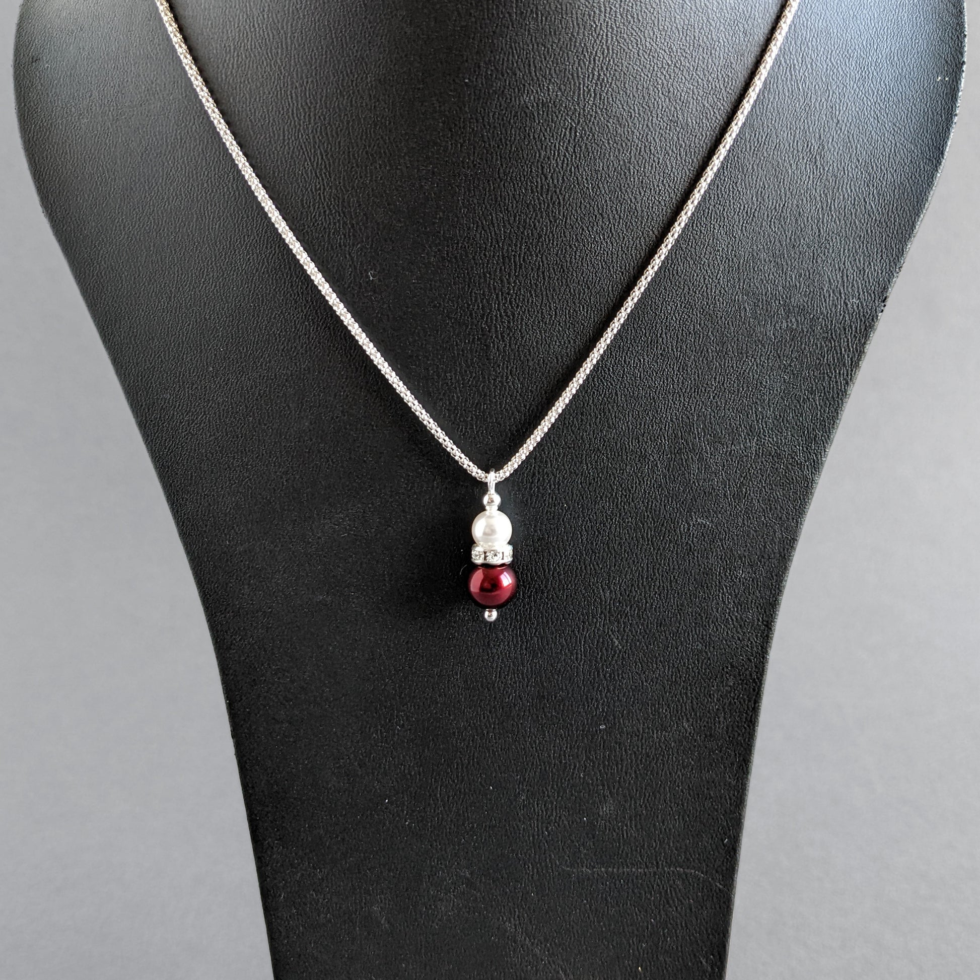 Burgundy and white pearl drop necklace