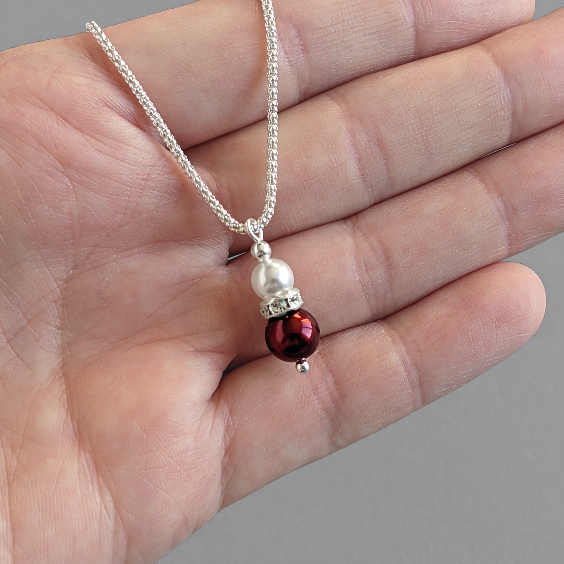 Burgundy Pearl Drop Pendant Necklace Dark Red Wedding Necklaces
