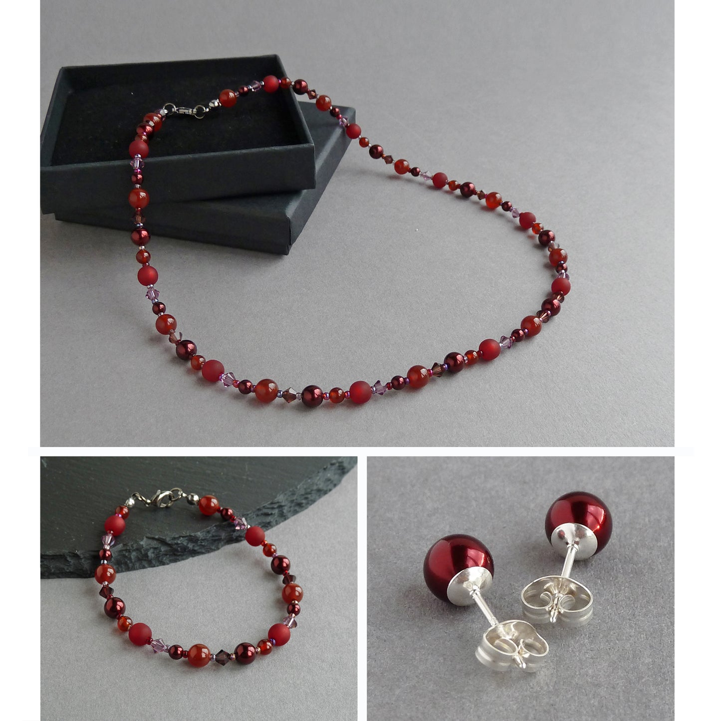 Burgundy beaded jewellery set