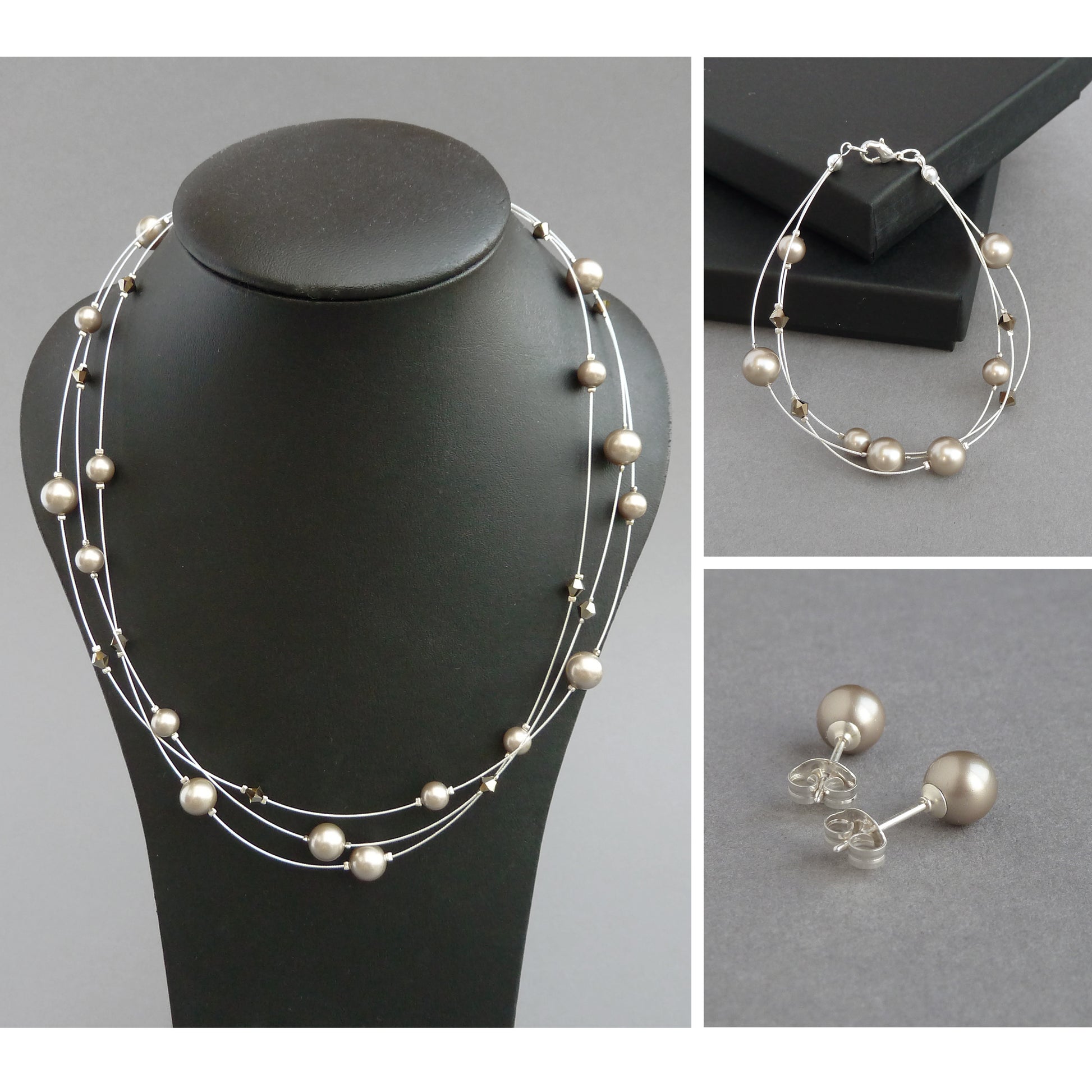 Champagne floating pearl jewellery set