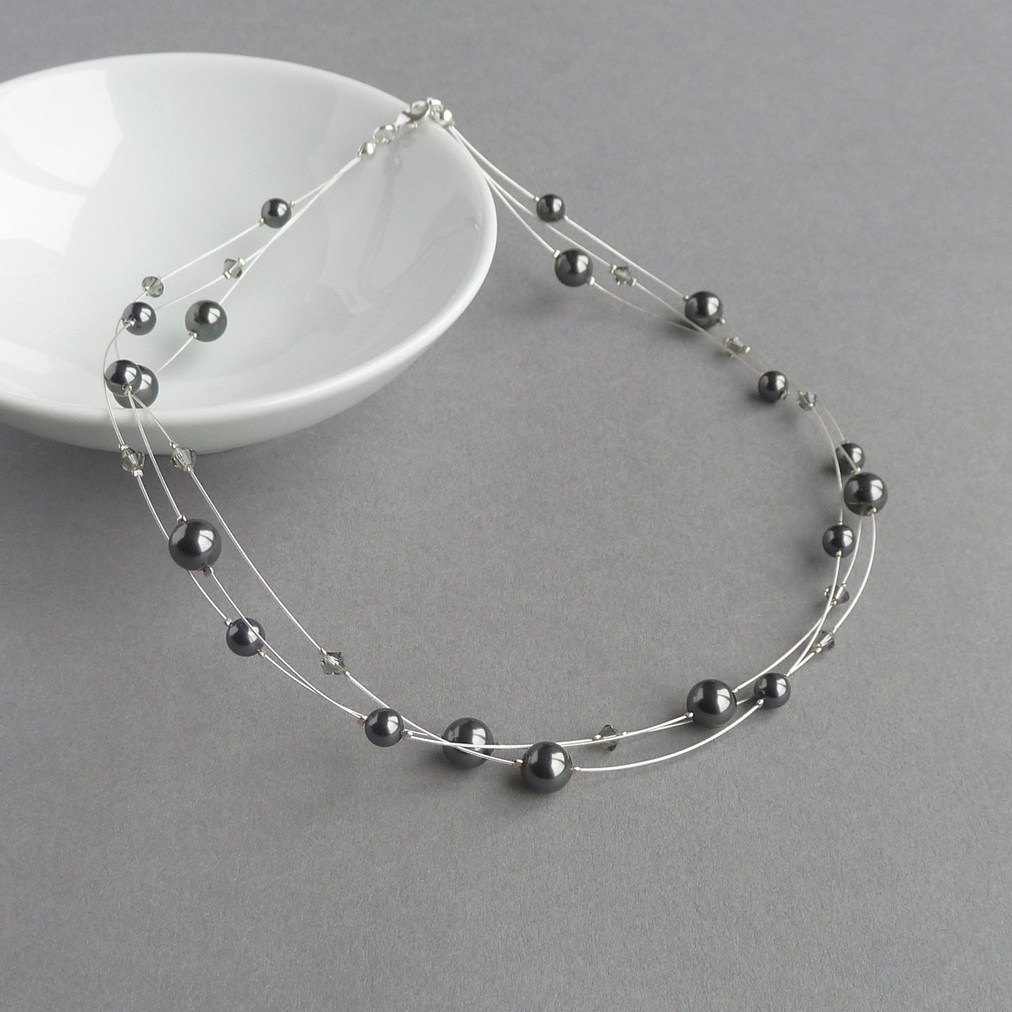 Charcoal grey floating pearl necklace