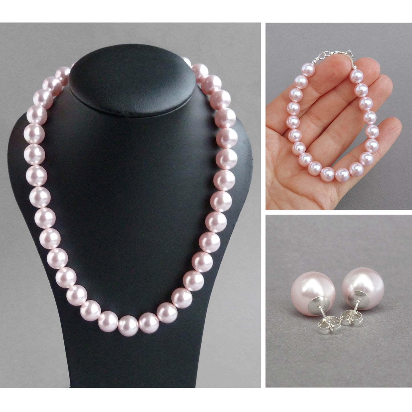 Chunky blush pink pearl jewellery set by Anna King Jewellery