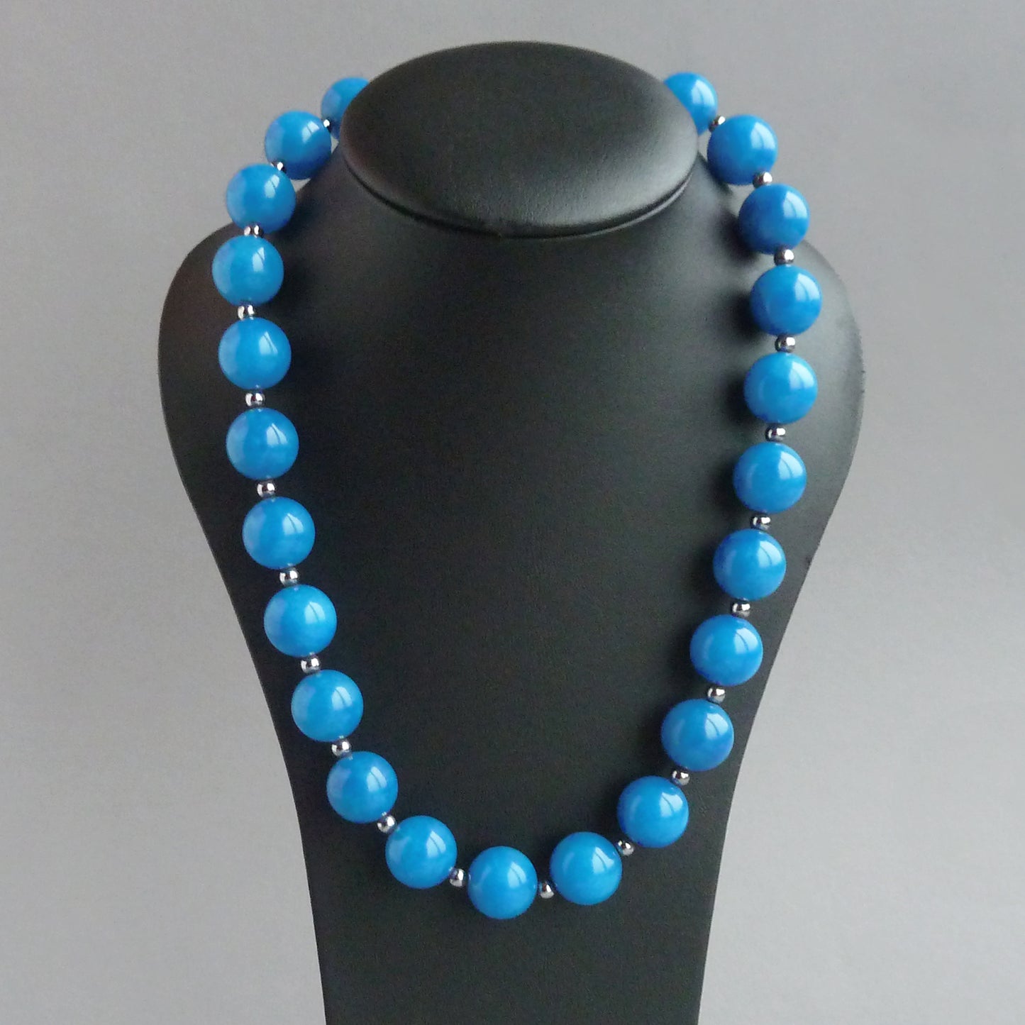 Chunky bright blue beaded necklace