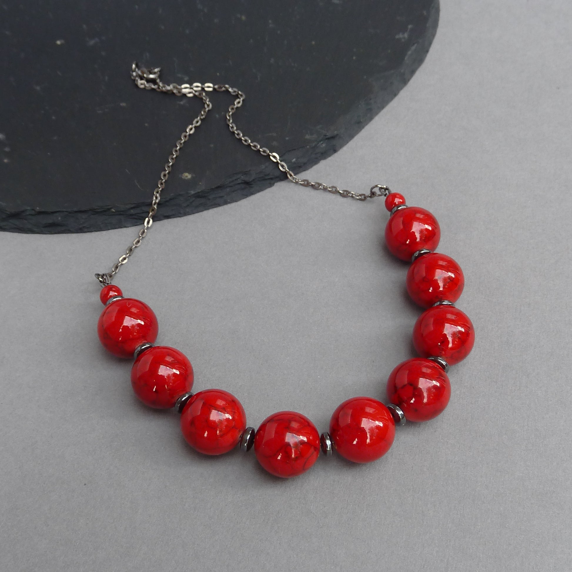 Chunky bright red statement necklace