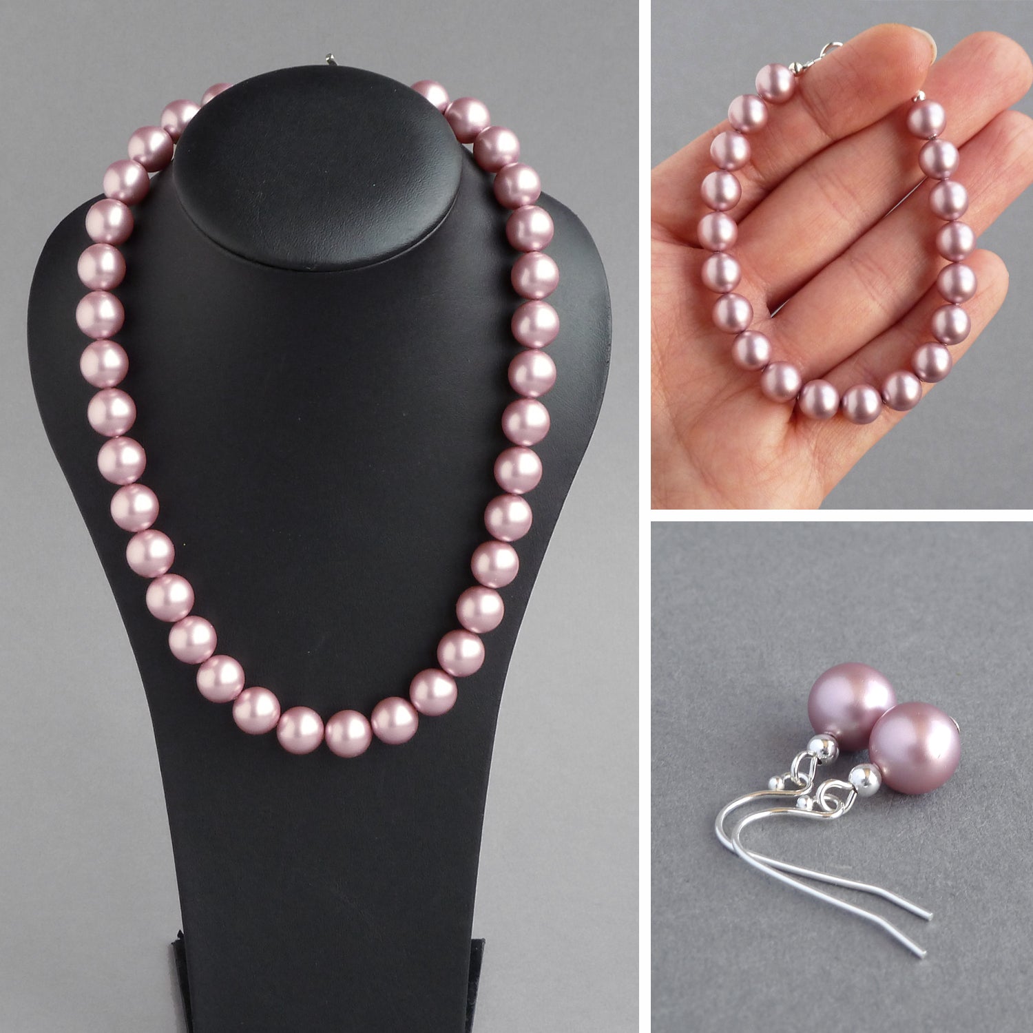 Chunky dusky pink pearl jewellery set by Anna King Jewellery