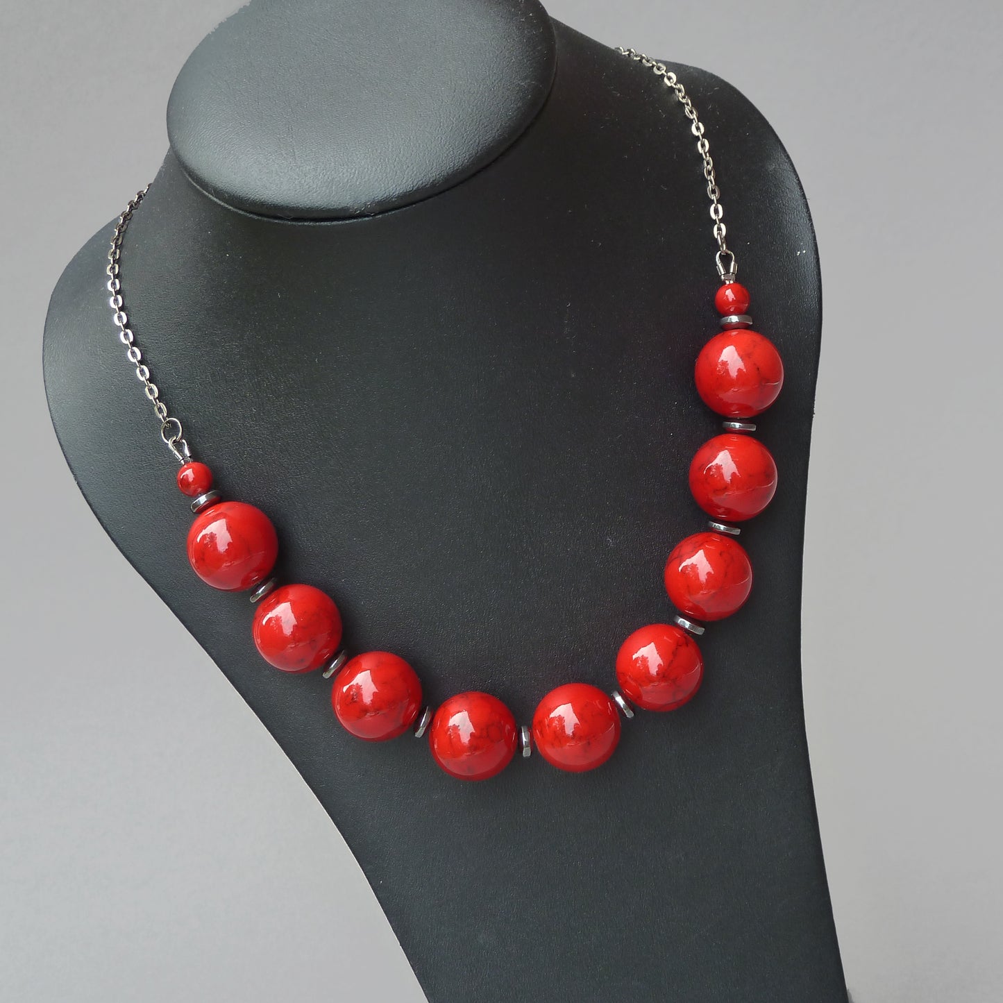 Chunky red beaded necklace