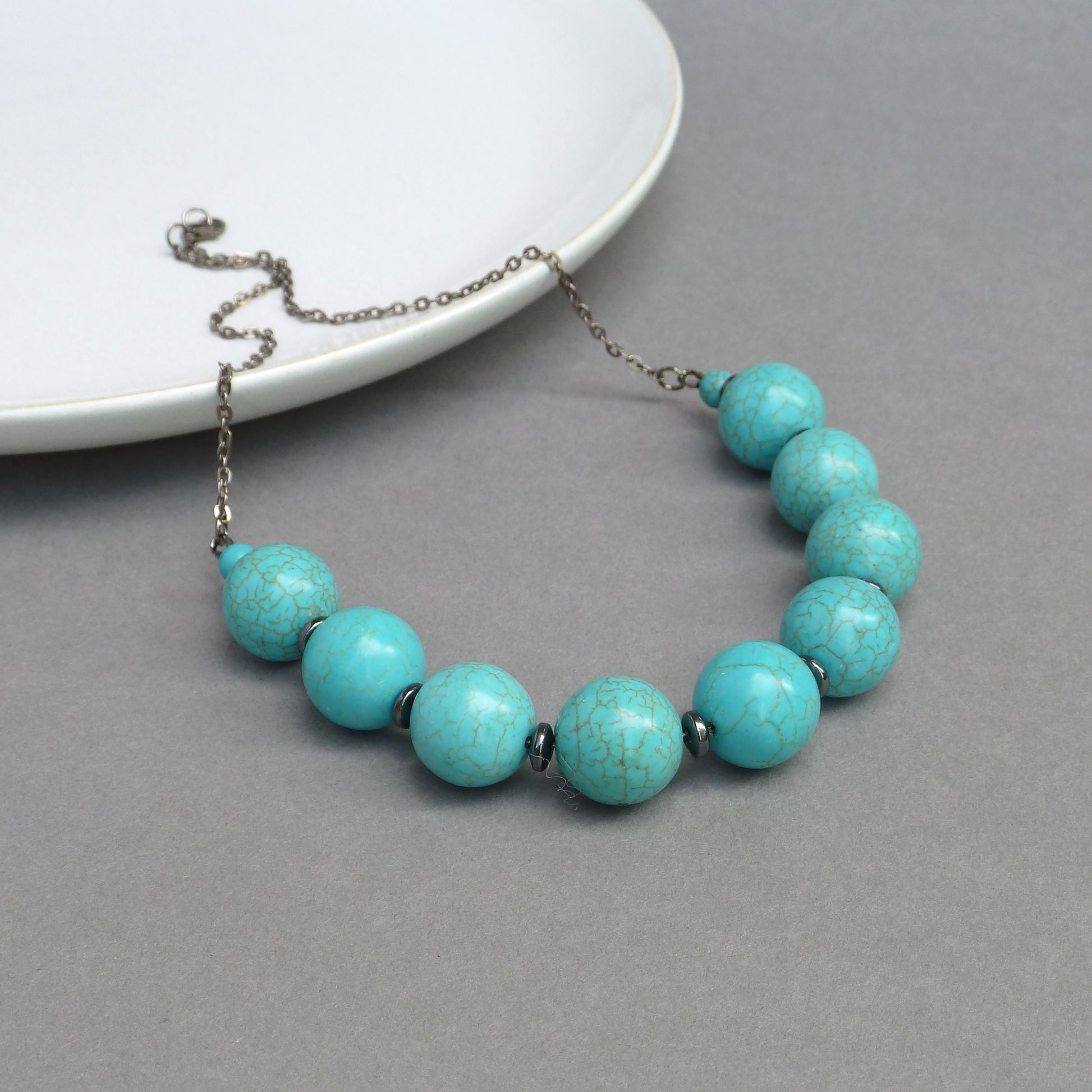 Chunky Turquoise Beaded Necklace Cyan Statement Necklaces – Anna