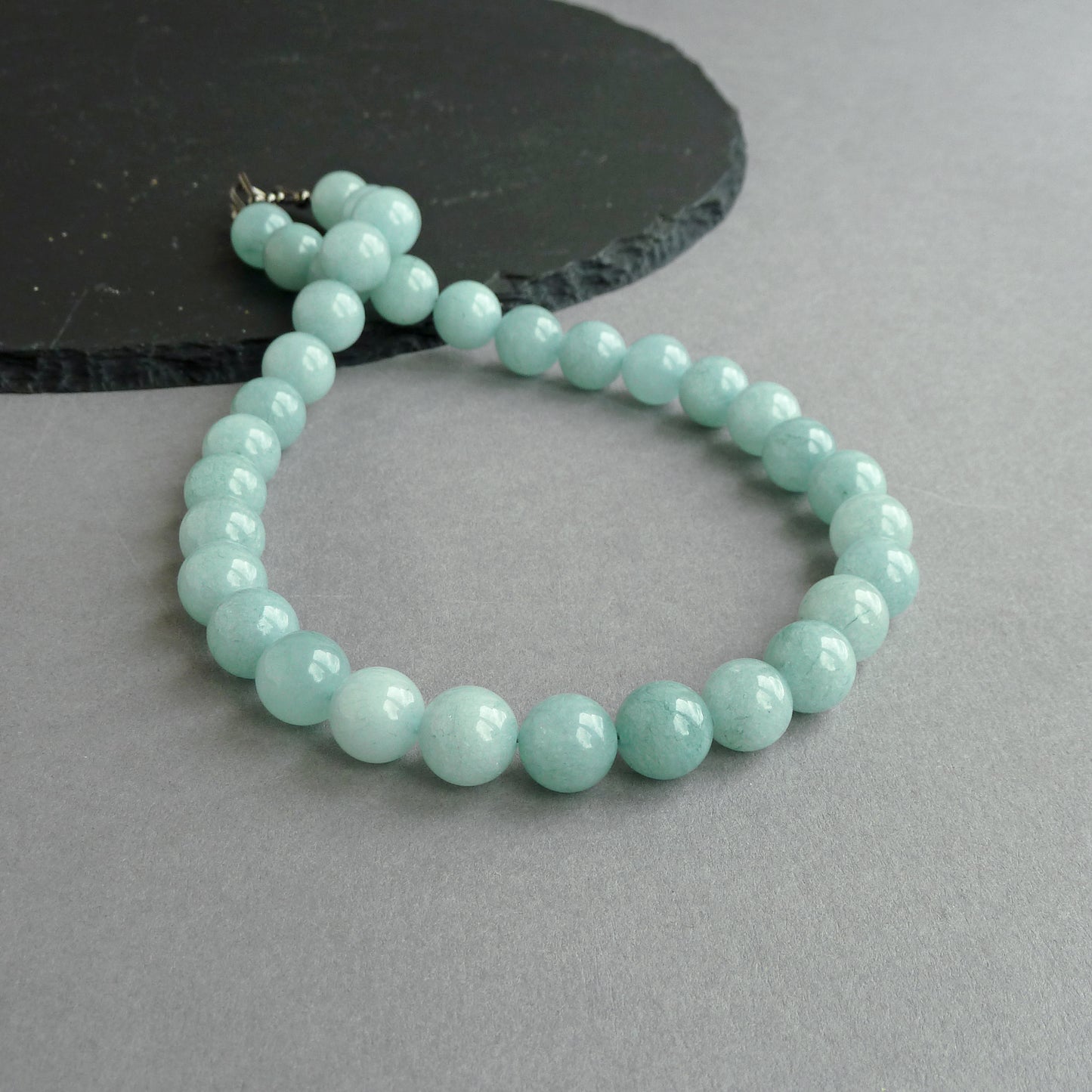 Chunky Mint Green Beaded Necklace - Aqua, Single Strand, Stone Jewellery