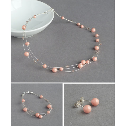 Coral pink multi-strand jewellery set