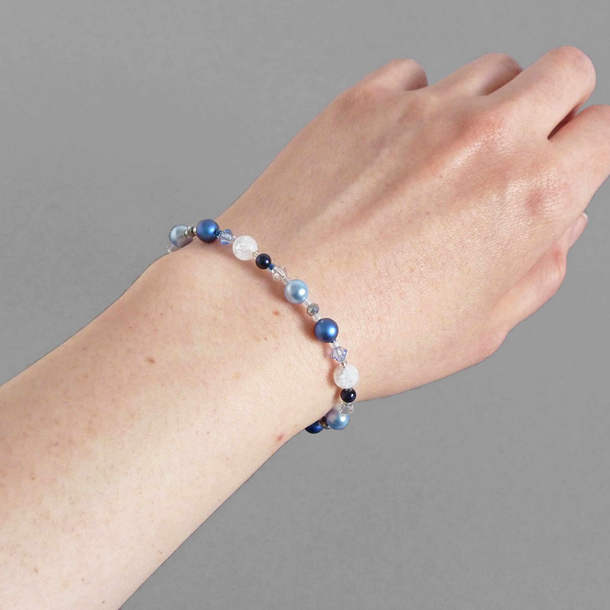 Dainty blue pearl and crystal bracelet