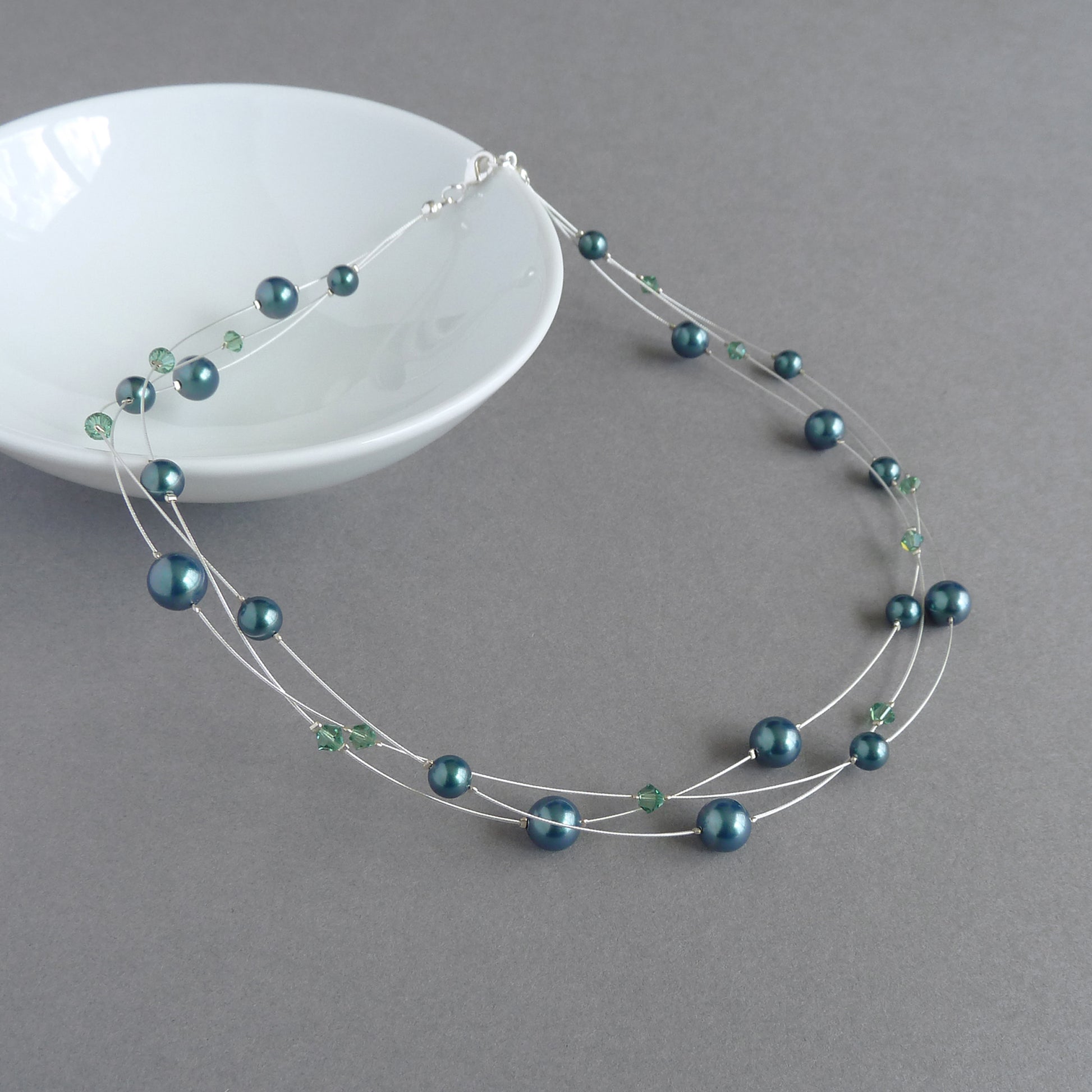 Dainty teal pearl multi-strand necklace