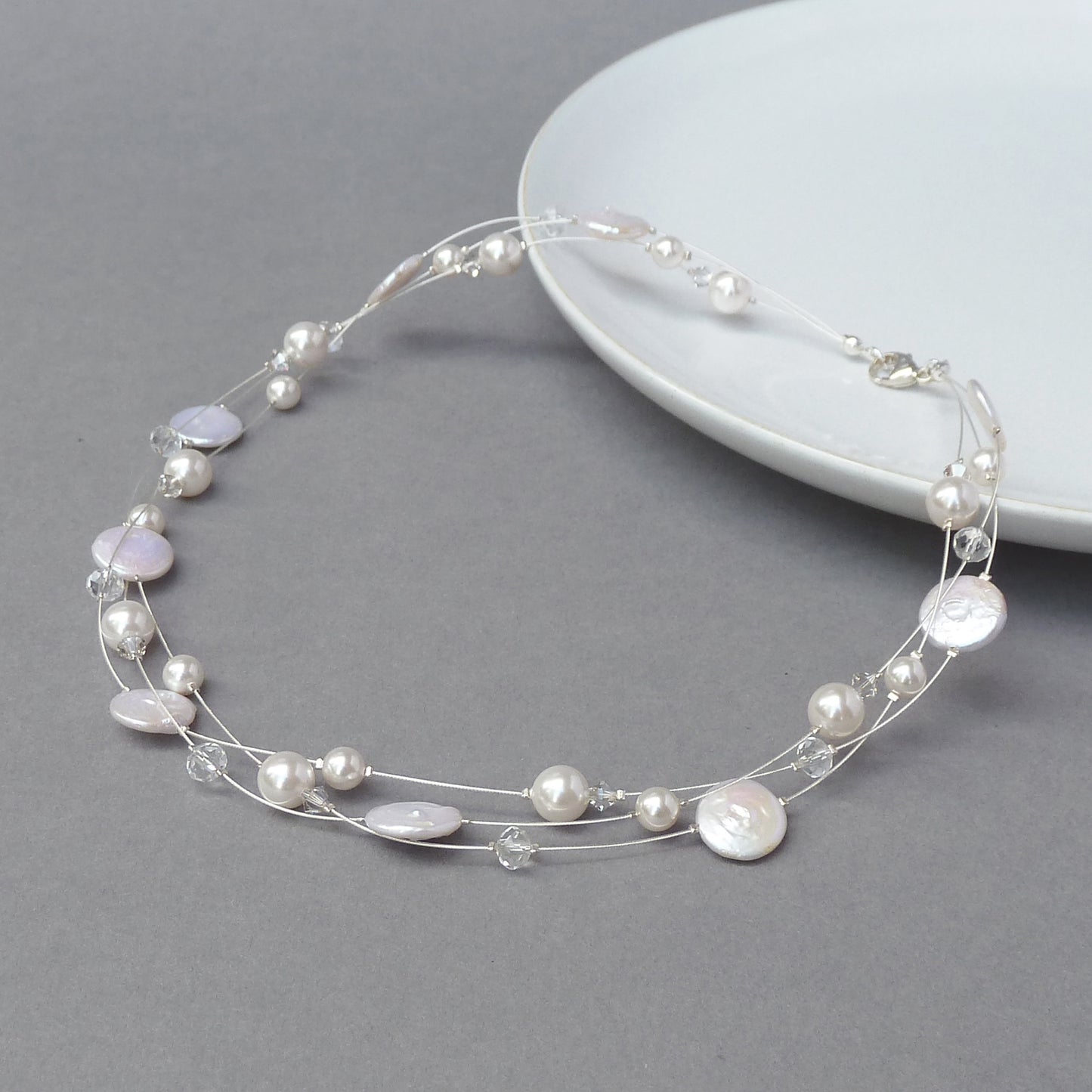 Dainty white floating pearl necklace