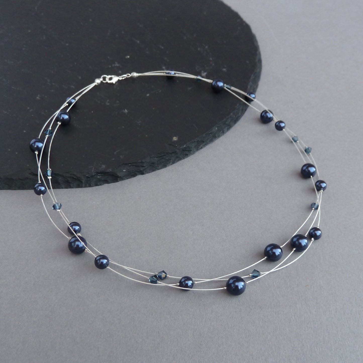 Dark blue three strand necklace
