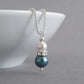 Dark green pearl and crystal drop necklace