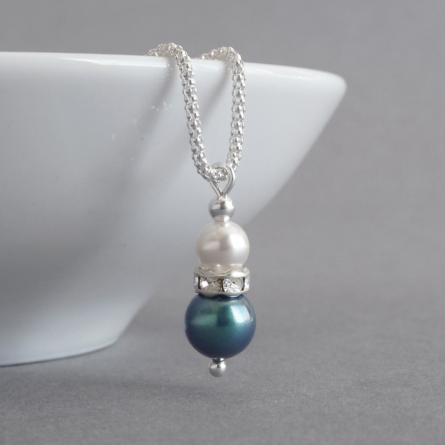 Dark green pearl and crystal drop necklace