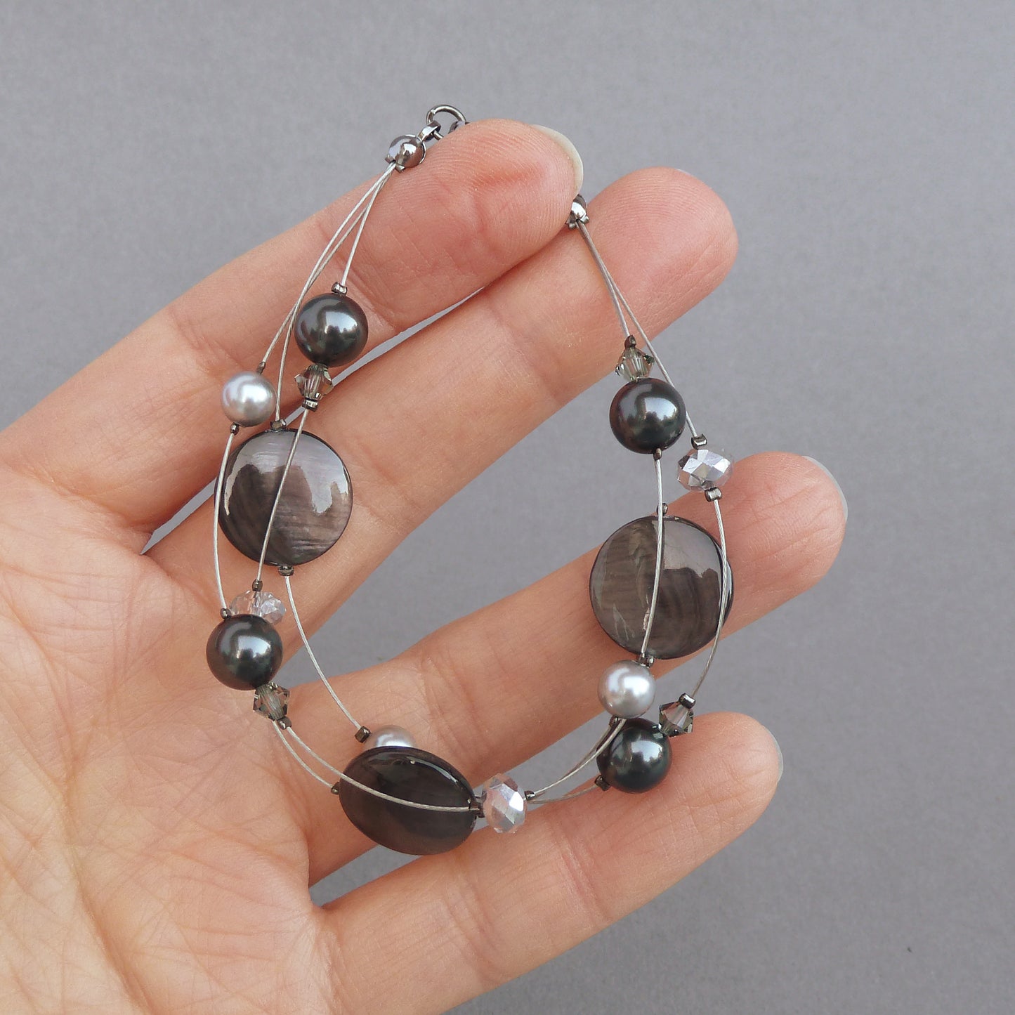 Dark grey three strand bracelets