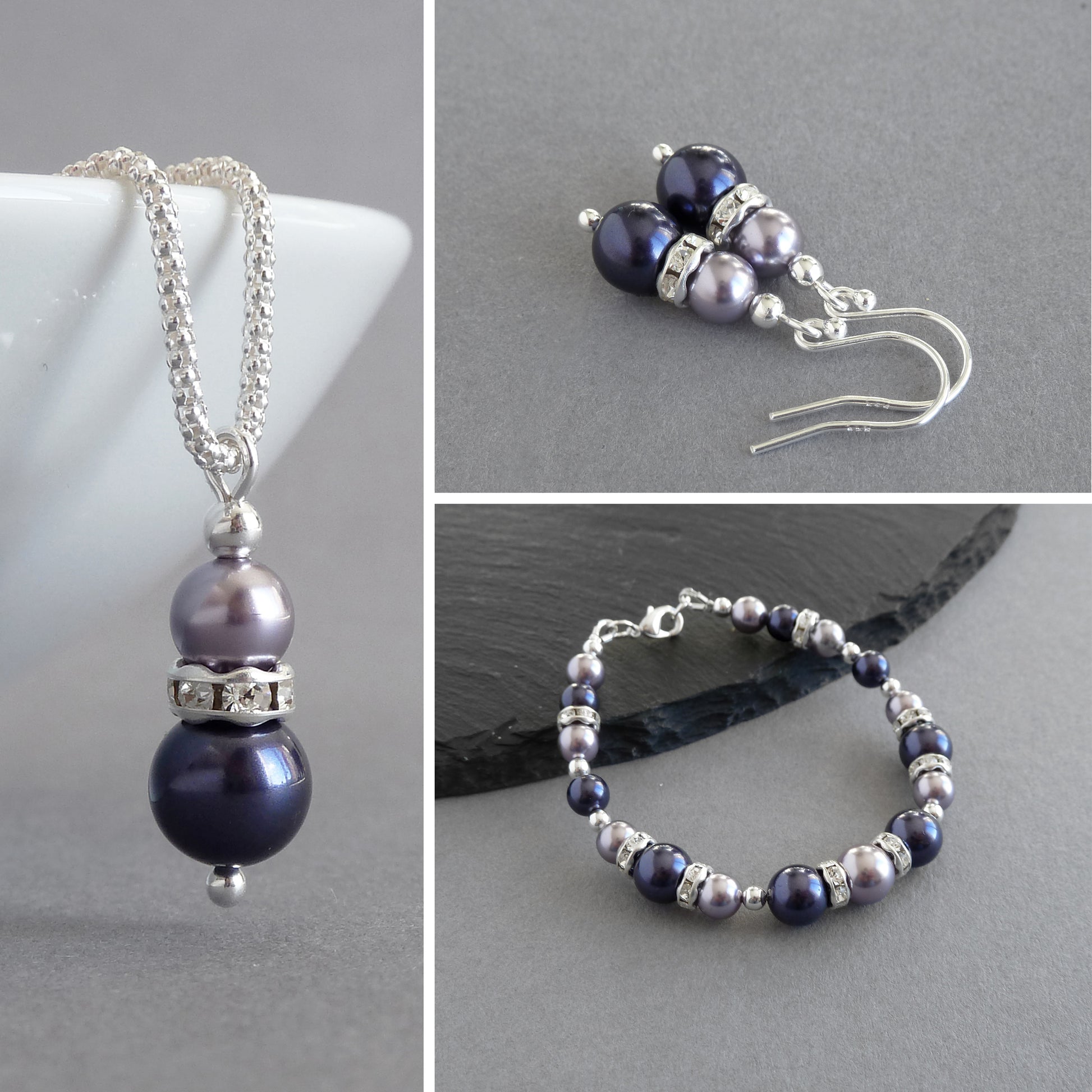 Dark purple and lilac pearl jewellery set