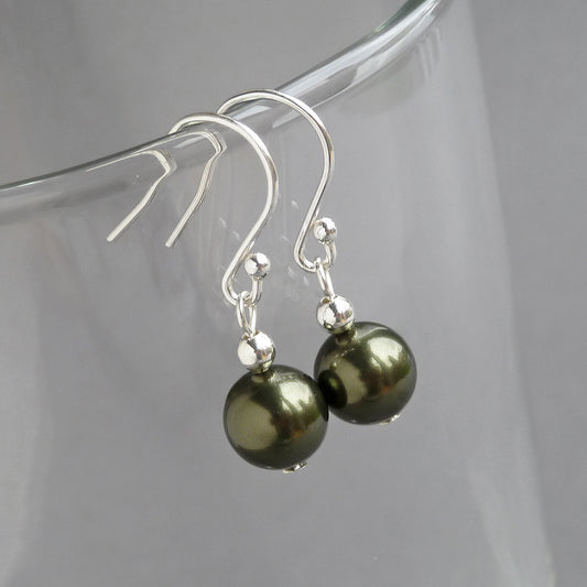 Dark olive pearl drop earrings