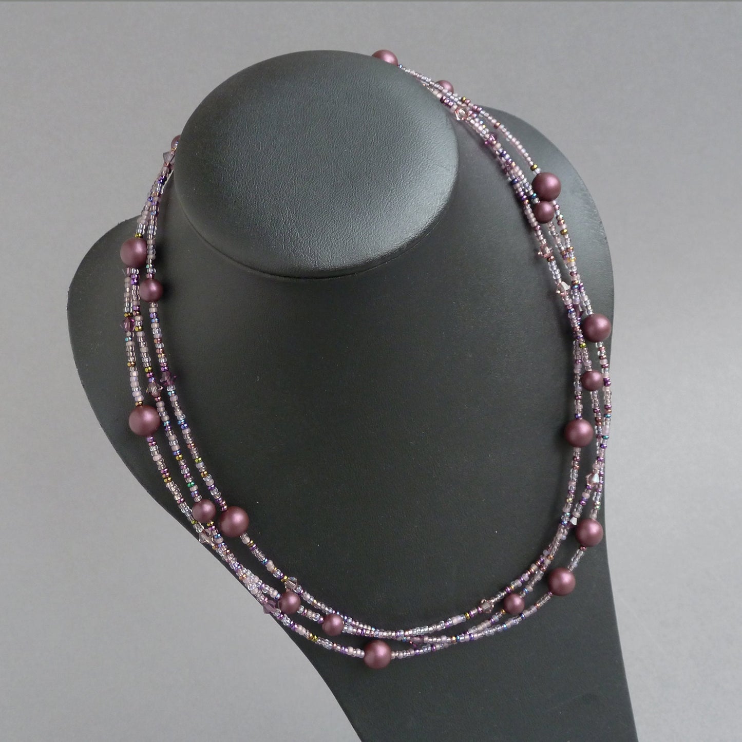 Dark purple three strand necklace