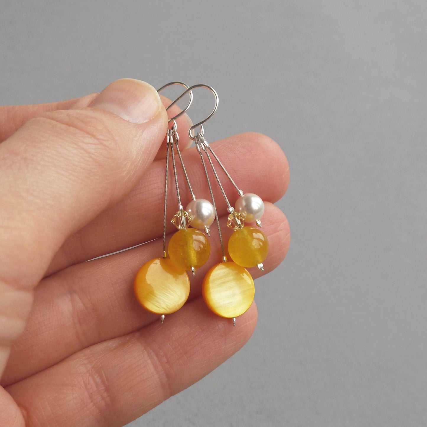 Dark yellow multi-strand earrings