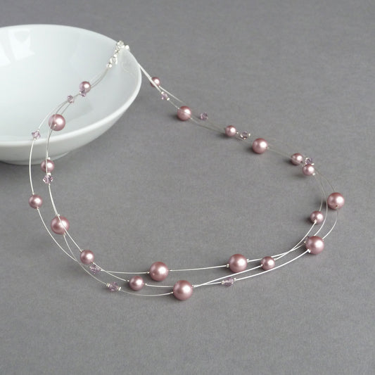 Dusky pink floating pearl necklace