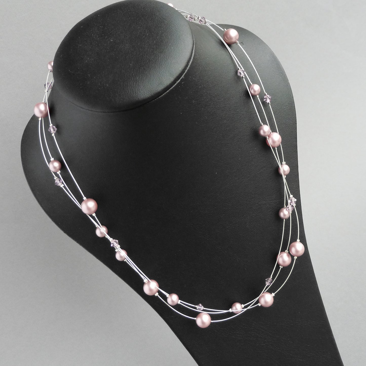 Dusky pink three strand necklaces for bridesmaids