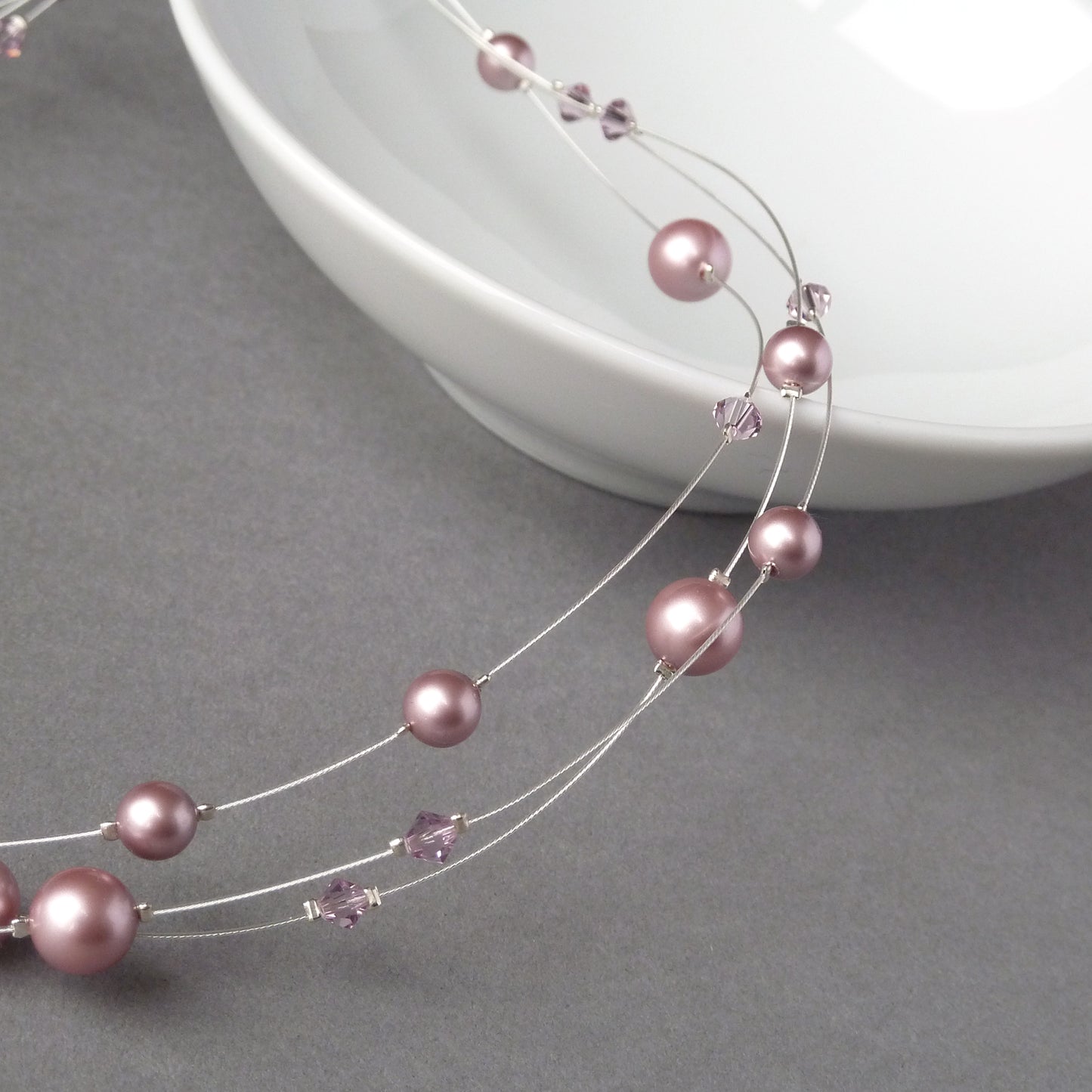 Powder rose pearl wedding necklace