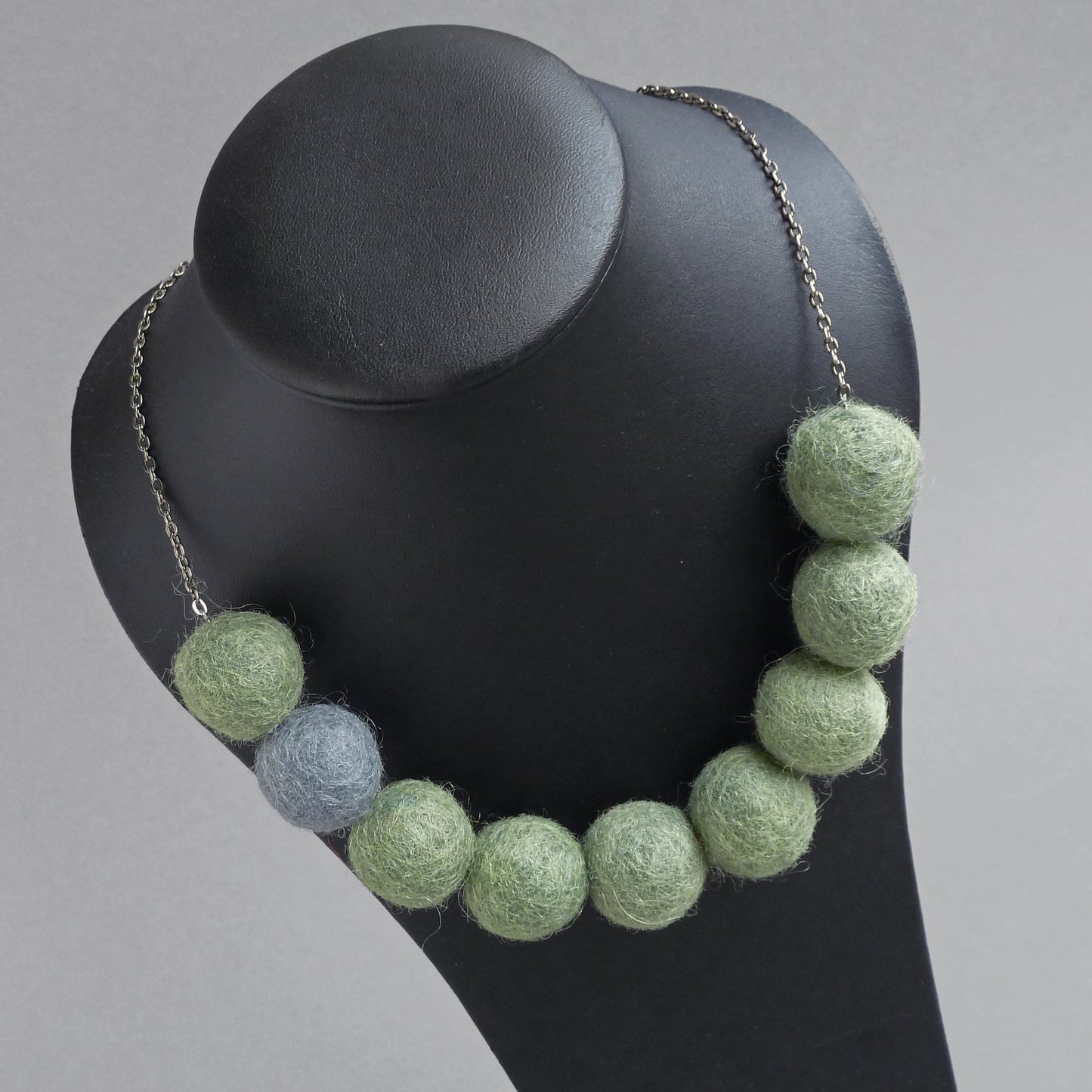 Dusty green felt ball necklaces