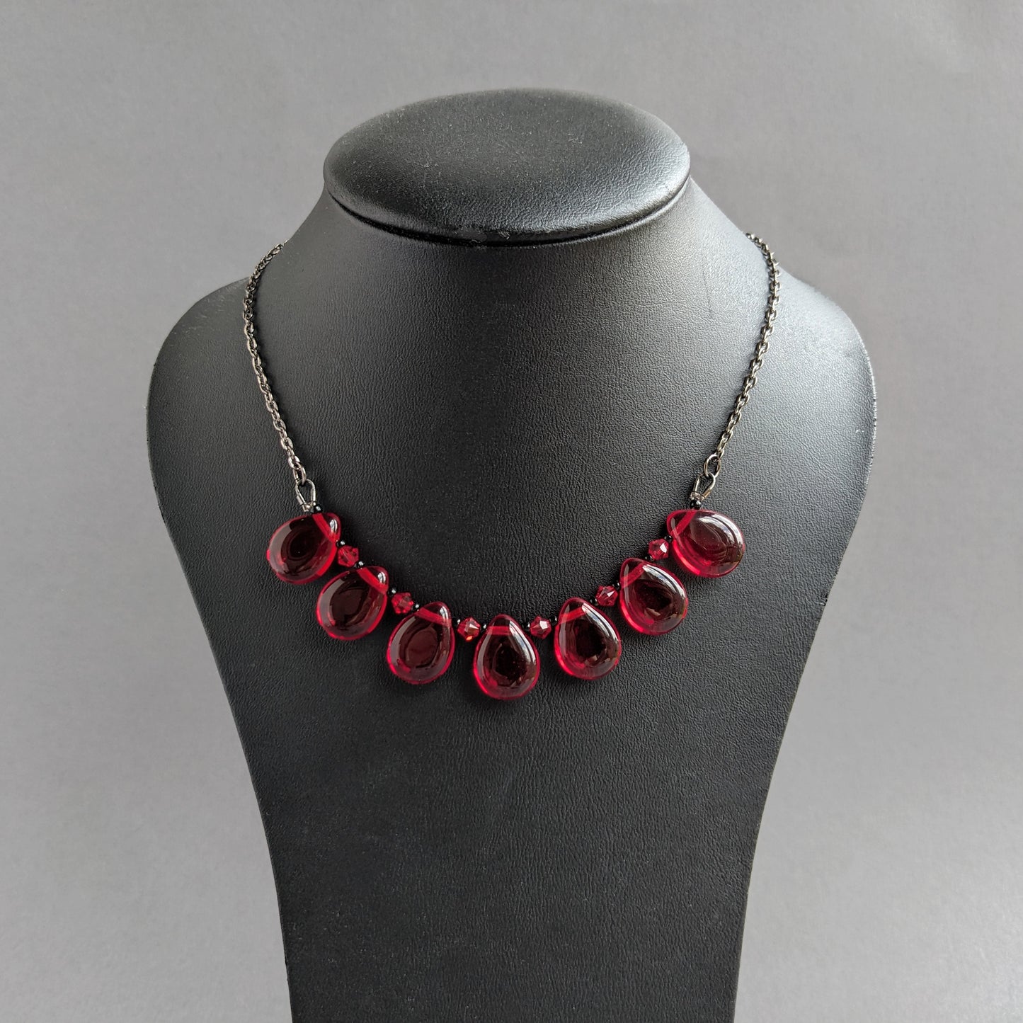 Chunky Red Fan Necklace - Everyday, Burgundy, Statement Necklaces