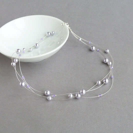 Lavender floating pearl necklace for bridesmaids