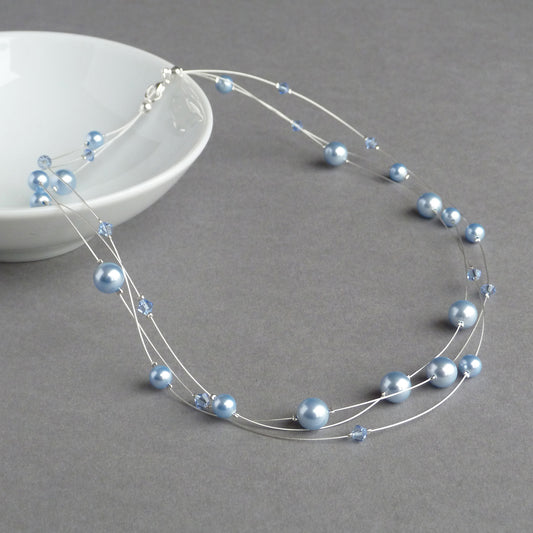 Light blue floating pearl necklace