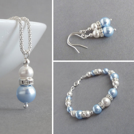 Light blue pearl and crystal jewellery set