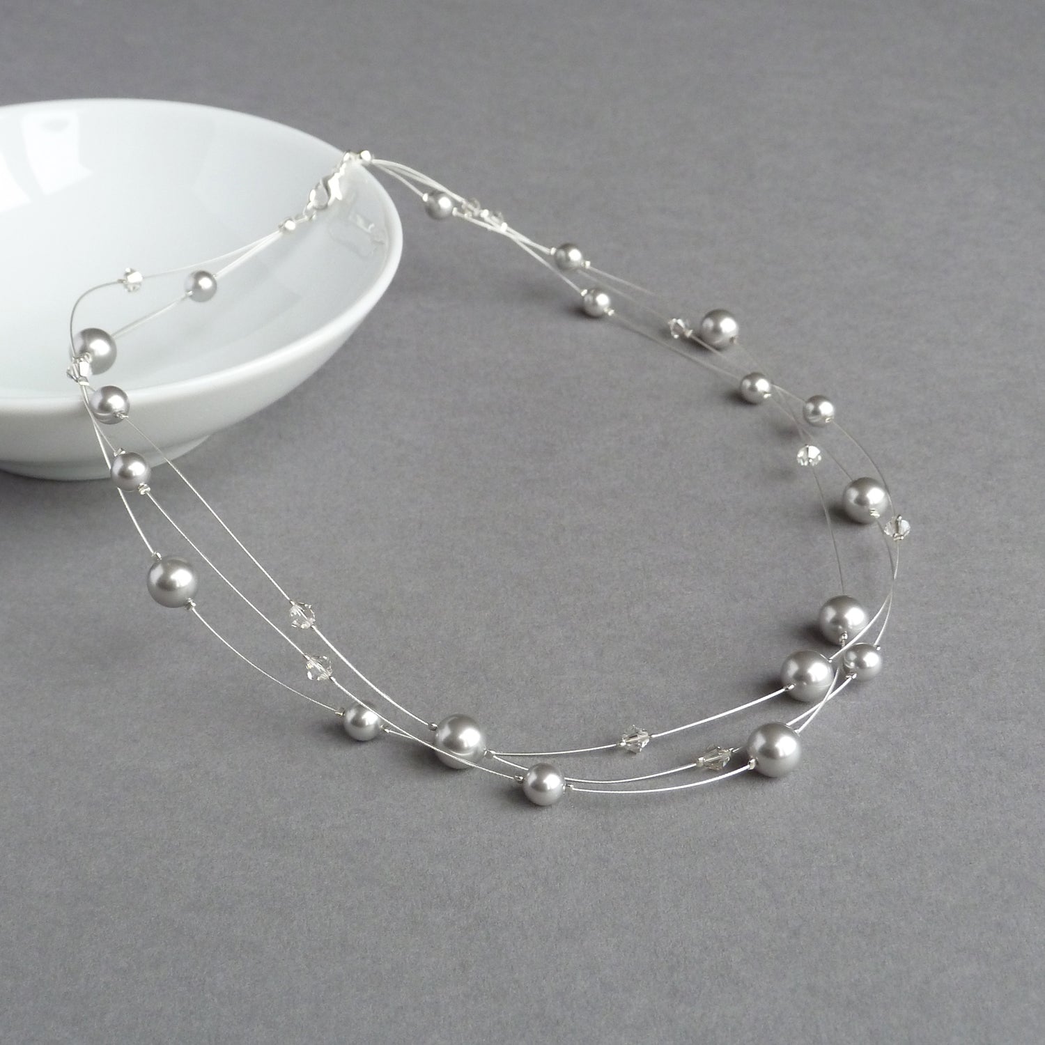 Light grey floating pearl necklace for women