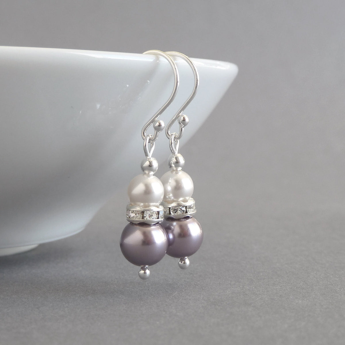 Lilac pearl and crystal drop earrings